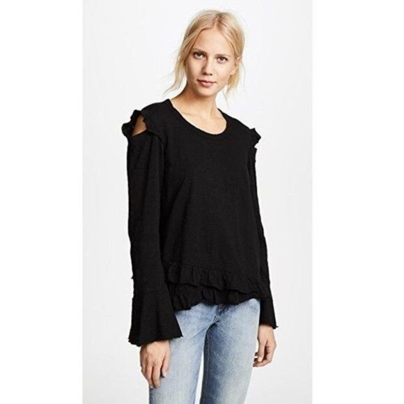 Wilt Crossover Raw Ruffle Cold Shoulder Tee - XS - Picture 1 of 8